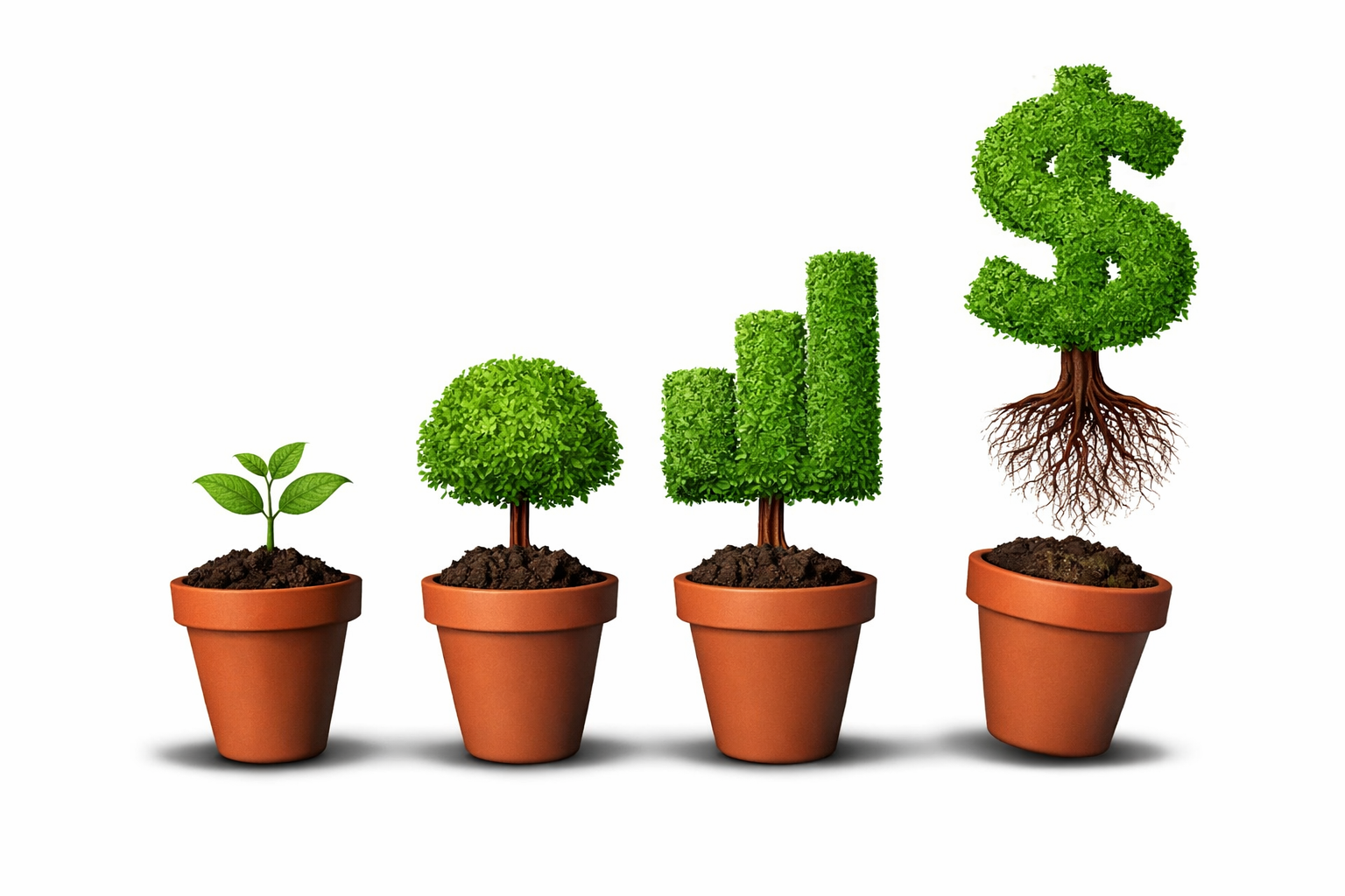 growth image of plants turning to money
