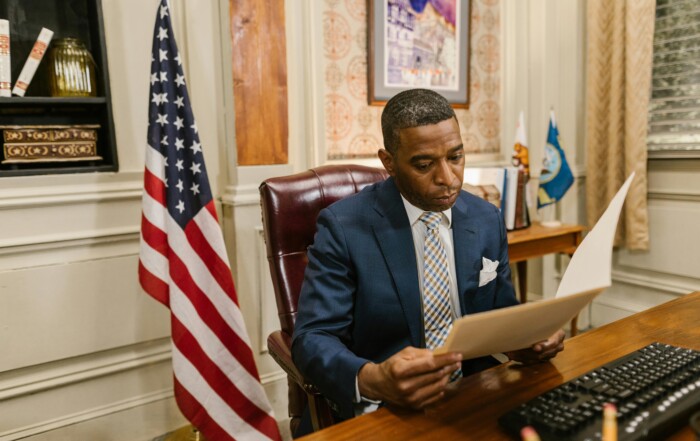 Black Senator working on a bill